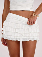 SHEIN BAE Women's Fashionable Sexy Multi-Layer Ruffle Hem Mini Skirt, Summer,Valentine's Day,Valentine Outfits For Women