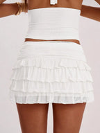 SHEIN BAE Women's Fashionable Sexy Multi-Layer Ruffle Hem Mini Skirt, Summer,Valentine's Day,Valentine Outfits For Women