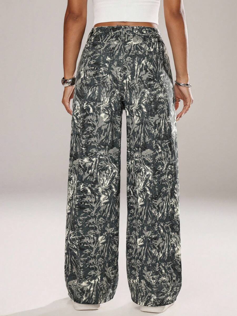 SHEIN ICON Casual Relaxed-Fit High-Waist Straight Leg Denim Jeans