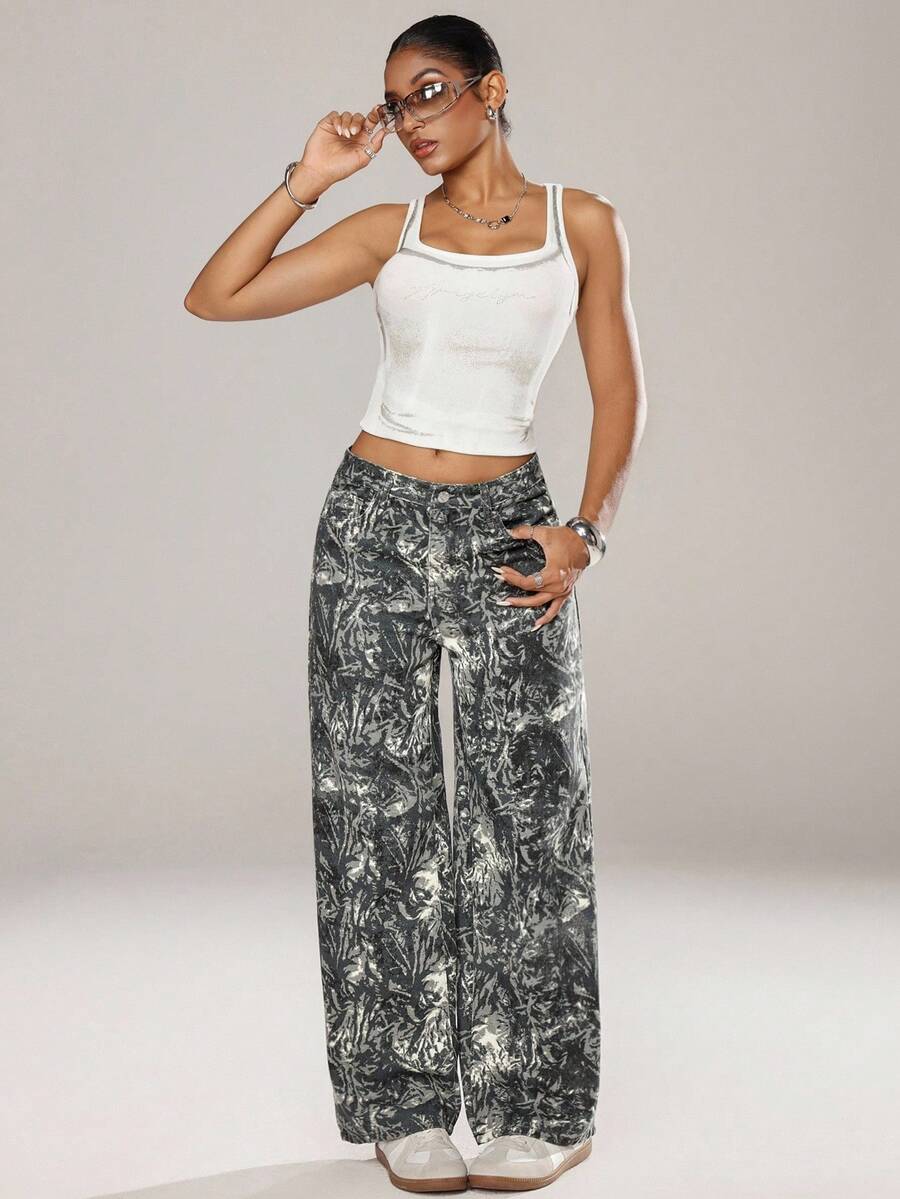 SHEIN ICON Casual Relaxed-Fit High-Waist Straight Leg Denim Jeans
