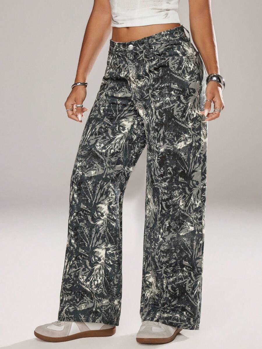 SHEIN ICON Casual Relaxed-Fit High-Waist Straight Leg Denim Jeans