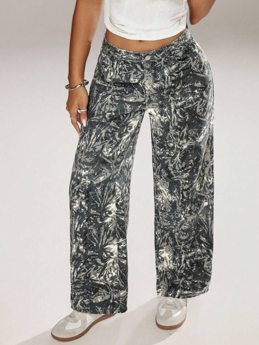 SHEIN ICON Casual Relaxed-Fit High-Waist Straight Leg Denim Jeans