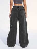 SHEIN ICON Women's Loose Fit Wide Leg Pockets Casual Versatile Jeans Pants
