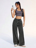 SHEIN ICON Women's Loose Fit Wide Leg Pockets Casual Versatile Jeans Pants