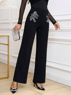 SHEIN Clasi Summer Elegant Women's Plaid Printed Elastic Knitted Pants, Suitable For Various Occasions, Suitable For Summer Vacation, Elegant Travel, And Daily Commuting Business Casual Woman