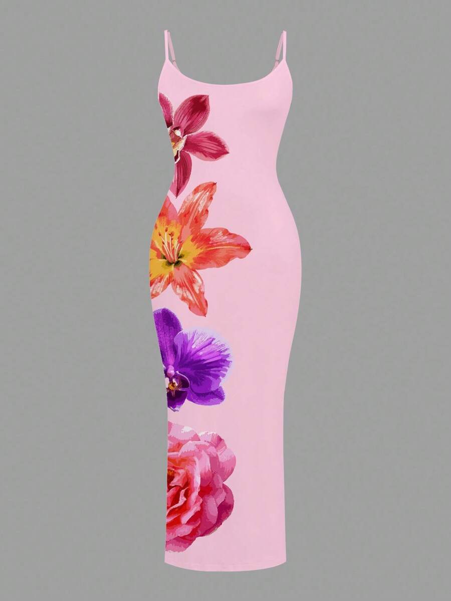 Slaydiva Casual Floral Print Camisole Bodycon Long Dress For Women, Summer Yellow Floral Bodycon Dress Yellow Summer Dress Bodycon Dress Women Yellow Dress Floral Print Bodycon Dress Suitable For Going Out Chic Dress