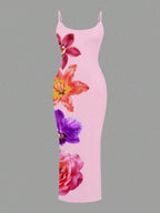 Slaydiva Casual Floral Print Camisole Bodycon Long Dress For Women, Summer Yellow Floral Bodycon Dress Yellow Summer Dress Bodycon Dress Women Yellow Dress Floral Print Bodycon Dress Suitable For Going Out Chic Dress