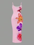 Slaydiva Casual Floral Print Camisole Bodycon Long Dress For Women, Summer Yellow Floral Bodycon Dress Yellow Summer Dress Bodycon Dress Women Yellow Dress Floral Print Bodycon Dress Suitable For Going Out Chic Dress