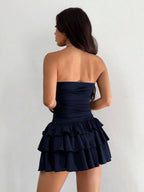 MainGRL Knitted Fabric A-Line Sleeveless Mini Dress In Burgundy Tube Top Dress Ruffle Dress,Party Dress