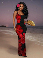 Slaydiva 2025/Summer Outfits For Women/Fall Women Clothes/Summer Dresses For Women/Elegant Dresses For Women/Wedding Guest Dress Women/Vacation Outfits Woman/Going Out/Classy Outfits For Women/Floral Graphic Casual Minimalist Sleeveless Dress Chic Dress