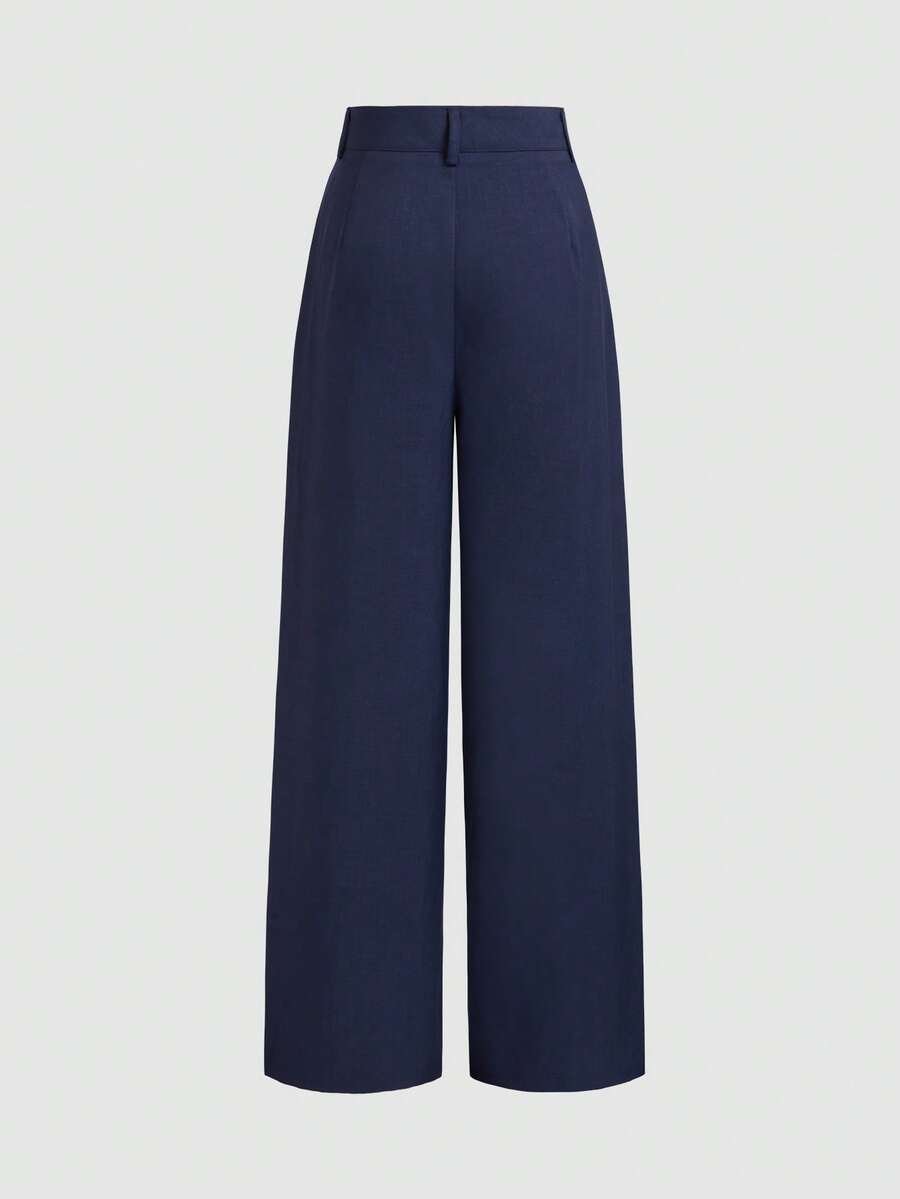 Vela Rue Minimalist Design Jumpsuit Pants, Hook & Zipper Closure, Thin Solid Green Straight Leg Trousers, Flattering Wide Leg, Fashionable All Season
