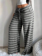 SHEIN SXY Women's Comfortable Casual Simple Low Waist Drawstring Wide Leg Pants Striped Pants Set Comfy Pants Set Women Lounge Pants Set