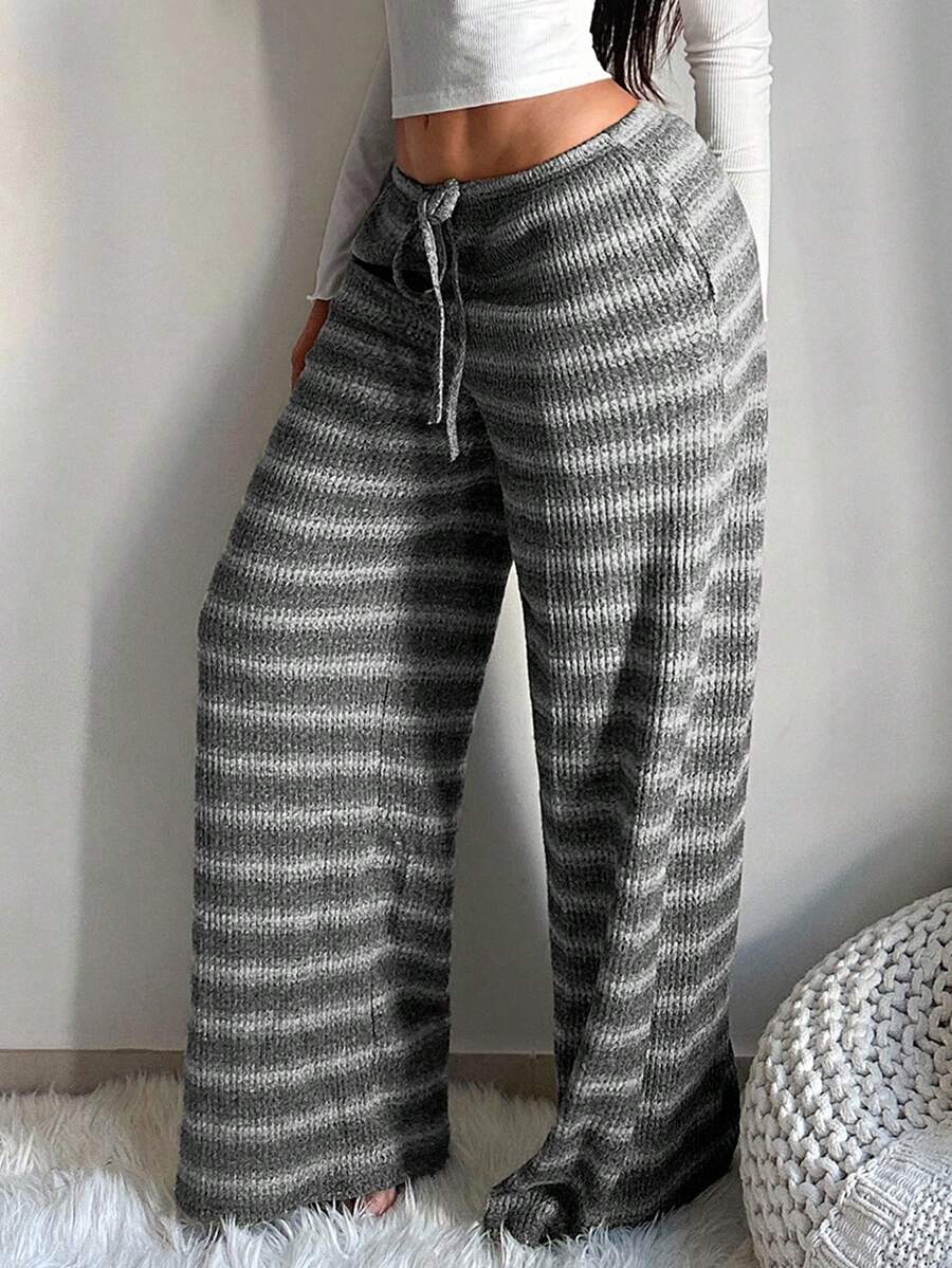 SHEIN SXY Women's Comfortable Casual Simple Low Waist Drawstring Wide Leg Pants Striped Pants Set Comfy Pants Set Women Lounge Pants Set