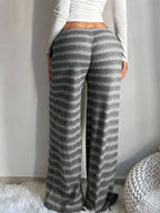 SHEIN SXY Women's Comfortable Casual Simple Low Waist Drawstring Wide Leg Pants Striped Pants Set Comfy Pants Set Women Lounge Pants Set