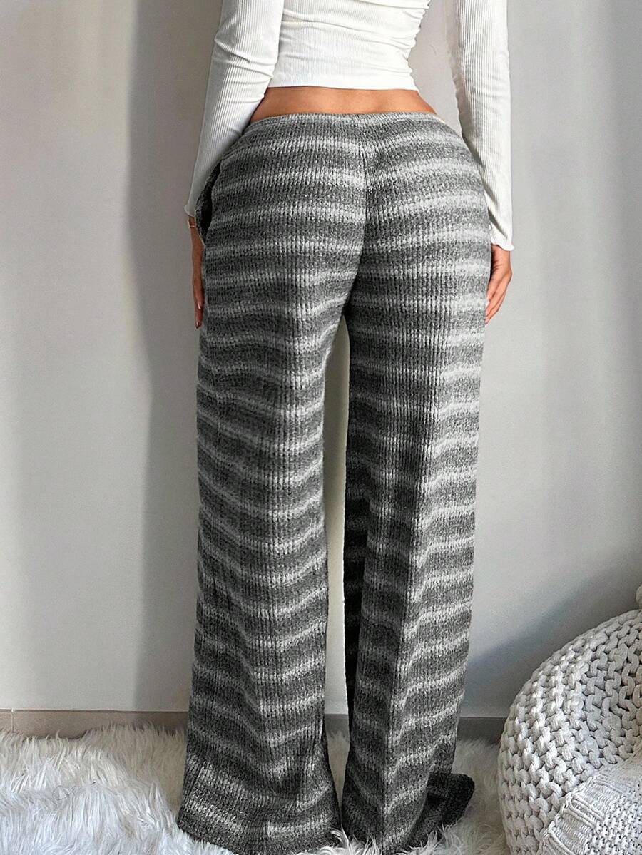 SHEIN SXY Women's Comfortable Casual Simple Low Waist Drawstring Wide Leg Pants Striped Pants Set Comfy Pants Set Women Lounge Pants Set