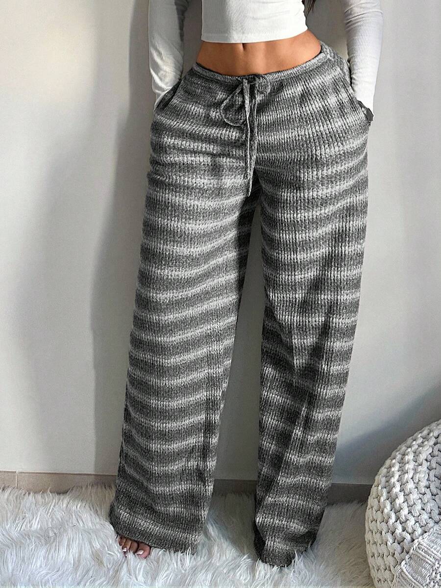 SHEIN SXY Women's Comfortable Casual Simple Low Waist Drawstring Wide Leg Pants Striped Pants Set Comfy Pants Set Women Lounge Pants Set