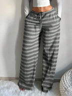 SHEIN SXY Women's Comfortable Casual Simple Low Waist Drawstring Wide Leg Pants Striped Pants Set Comfy Pants Set Women Lounge Pants Set