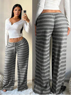 SHEIN SXY Women's Comfortable Casual Simple Low Waist Drawstring Wide Leg Pants Striped Pants Set Comfy Pants Set Women Lounge Pants Set