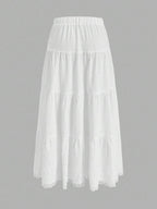 MainGRL Women Solid Color High Waist Tie Ruffled Hem Maxi Skirt