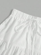 MainGRL Women Solid Color High Waist Tie Ruffled Hem Maxi Skirt