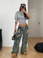 Coolane Women's Summer Minimalist Y2K Basic Daily Wear Casual Back To School Streetwear Stretchy Navy Blue Loose Ruched Crop Tees