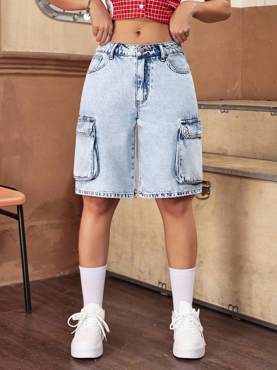 SHEIN ICON Women's Summer Casual Washed Denim Shorts