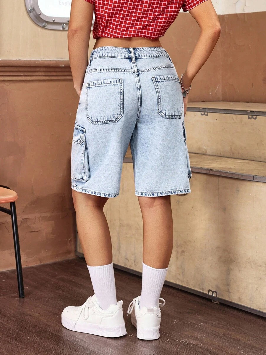 SHEIN ICON Women's Summer Casual Washed Denim Shorts