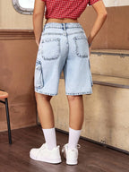 SHEIN ICON Women's Summer Casual Washed Denim Shorts