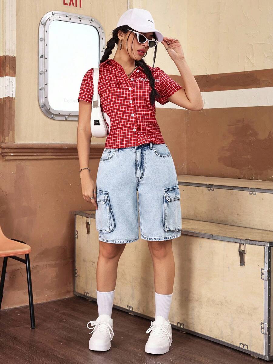 SHEIN ICON Women's Summer Casual Washed Denim Shorts