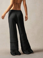 Bohemela Bohemian Style Solid Color High Waist Flare Leg Knit Pants, Spring/Summer Flare Leg Pants Bell Bottom Pants Tiered Ruffle Pants Ruffle Hem Pants,Fall Clothes For Women