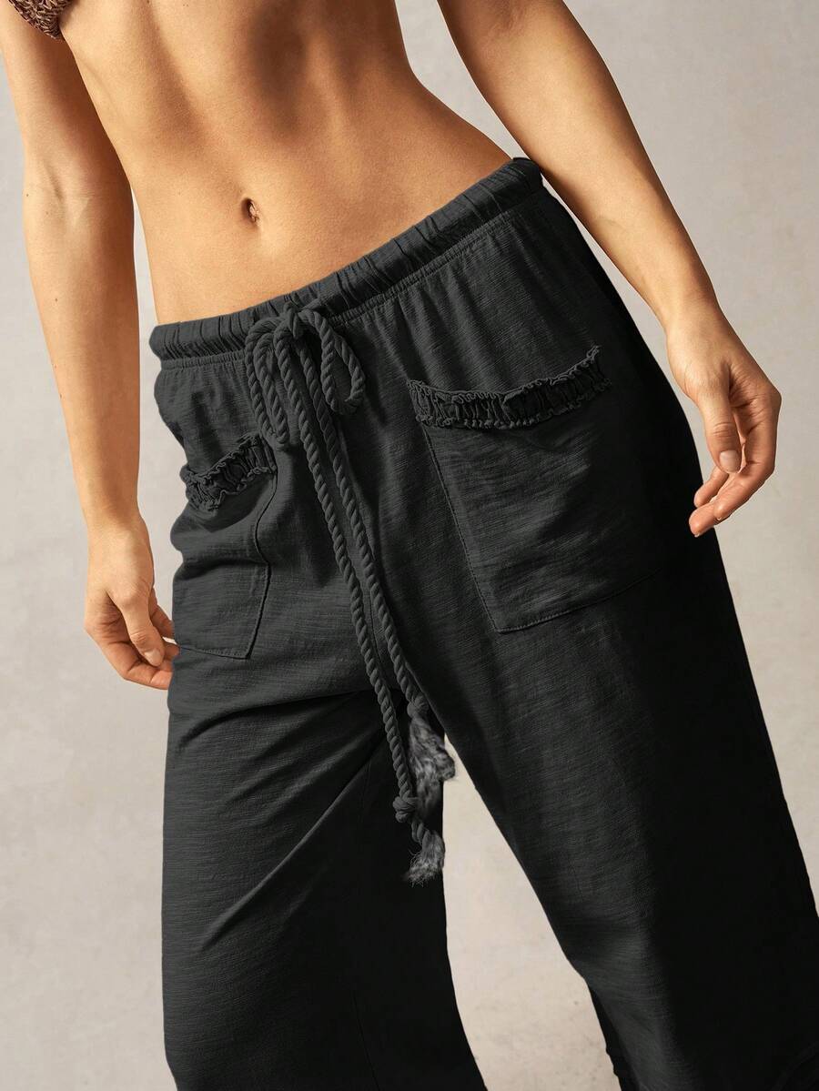 Bohemela Bohemian Style Solid Color High Waist Flare Leg Knit Pants, Spring/Summer Flare Leg Pants Bell Bottom Pants Tiered Ruffle Pants Ruffle Hem Pants,Fall Clothes For Women