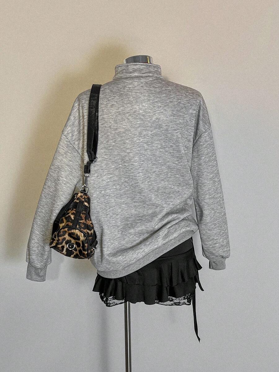 Attitoon Women's Loose Half-Zip Hibiscus Flower Print Chic Turtleneck Fleece Sweatshirt, Suitable For Autumn/Winter, Street, Outgoing, And Airport Wear,Fall