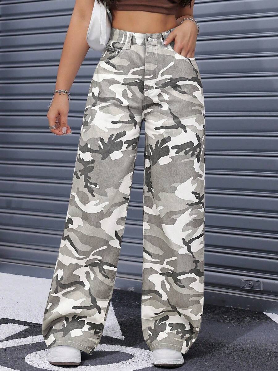 SHEIN ICON Casual Relaxed-Fit High-Waist Straight Leg Denim Jeans