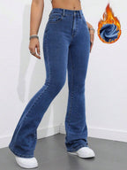 Flexra Women Flared Pocket Casual All-Match Denim Flared Jeans Y2k Bootcut Jeans