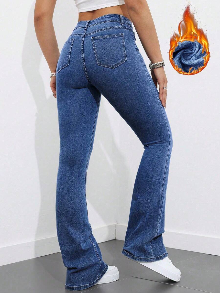 Flexra Women Flared Pocket Casual All-Match Denim Flared Jeans Y2k Bootcut Jeans
