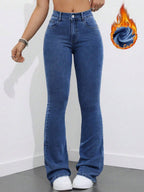 Flexra Women Flared Pocket Casual All-Match Denim Flared Jeans Y2k Bootcut Jeans