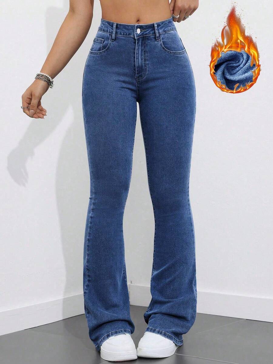Flexra Women Flared Pocket Casual All-Match Denim Flared Jeans Y2k Bootcut Jeans