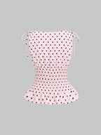 Sweetra Women's Elegant French Style Polka Dot Bow Shoulder Tie Waist Slim Fit Casual Versatile Tank Top, Spring/Summer