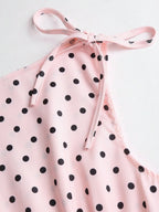 Sweetra Women's Elegant French Style Polka Dot Bow Shoulder Tie Waist Slim Fit Casual Versatile Tank Top, Spring/Summer