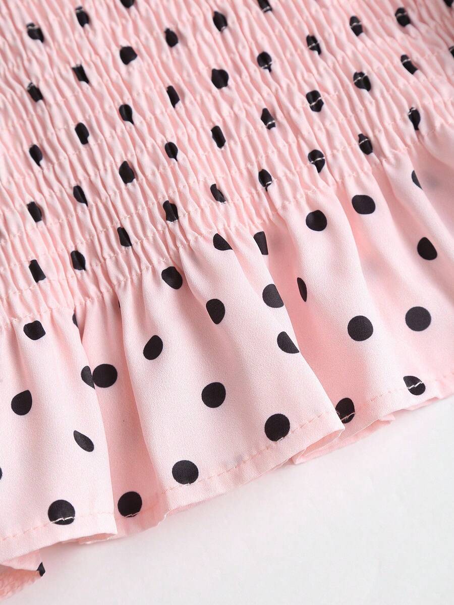 Sweetra Women's Elegant French Style Polka Dot Bow Shoulder Tie Waist Slim Fit Casual Versatile Tank Top, Spring/Summer