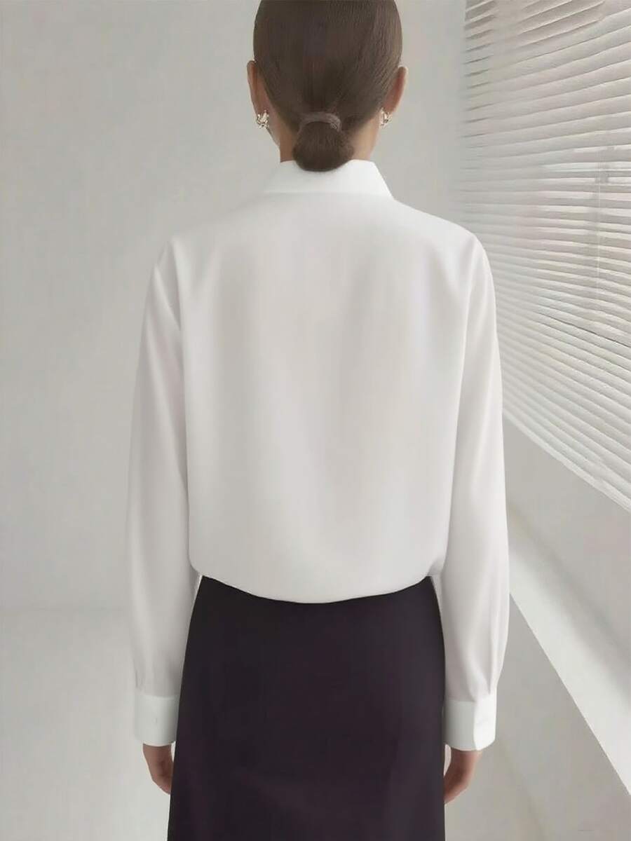 Classic Women's Black Button Detail Long Sleeve Regular Collar Shirt