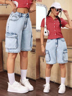 SHEIN ICON Women's Summer Casual Washed Denim Shorts