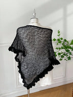 Comfortcana Plus Size Women Casual Ruffled Hem Semi-Sheer Crochet Poncho Sweater, Suitable For Summer Outings And Dates