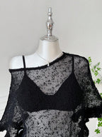 Comfortcana Plus Size Women Casual Ruffled Hem Semi-Sheer Crochet Poncho Sweater, Suitable For Summer Outings And Dates