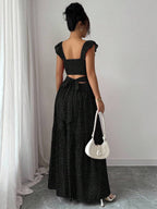 Selianne French Elegant Casual Vacation Square Neck Lotus Leaf Flying Sleeves Polka Dot Print Texture Plaid Woven Chiffon Material Back Tie Pleated Large Skirt Spring And Summer Red Women Dress Summer Summer Women Skirt Long Skirt Vacation Dress Women Polka Dot Dress Elegant Women Dress Women Summer Dress Red Dress Flowing Skirt Summer Dress
