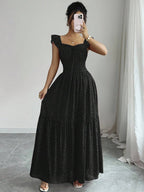 Selianne French Elegant Casual Vacation Square Neck Lotus Leaf Flying Sleeves Polka Dot Print Texture Plaid Woven Chiffon Material Back Tie Pleated Large Skirt Spring And Summer Red Women Dress Summer Summer Women Skirt Long Skirt Vacation Dress Women Polka Dot Dress Elegant Women Dress Women Summer Dress Red Dress Flowing Skirt Summer Dress