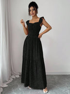 Selianne French Elegant Casual Vacation Square Neck Lotus Leaf Flying Sleeves Polka Dot Print Texture Plaid Woven Chiffon Material Back Tie Pleated Large Skirt Spring And Summer Red Women Dress Summer Summer Women Skirt Long Skirt Vacation Dress Women Polka Dot Dress Elegant Women Dress Women Summer Dress Red Dress Flowing Skirt Summer Dress