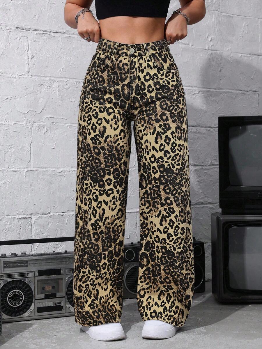 SHEIN ICON Women's Loose Fit Wide Leg Pockets Casual Versatile Jeans Pants