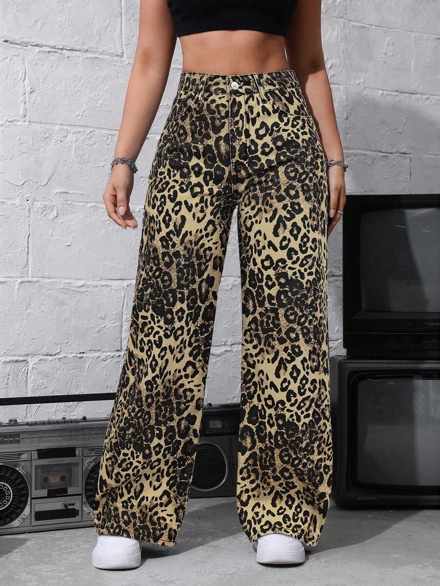 SHEIN ICON Women's Loose Fit Wide Leg Pockets Casual Versatile Jeans Pants