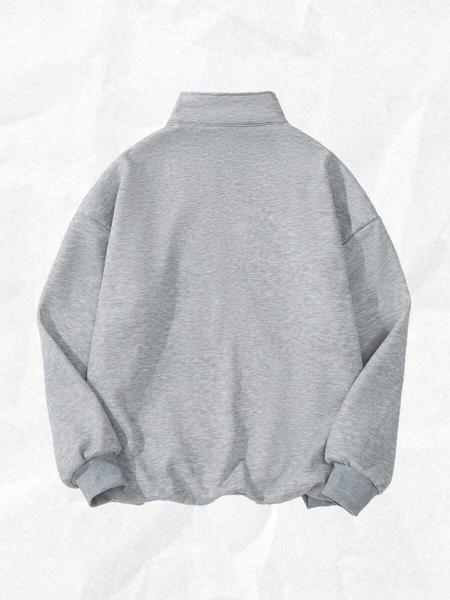 Attitoon Women's Loose Half-Zip High Neck Fleece Sweatshirt, Suitable For Autumn/Winter, Vintage, American Casual Style, 1997 Print,Fall,Chic,Grey,